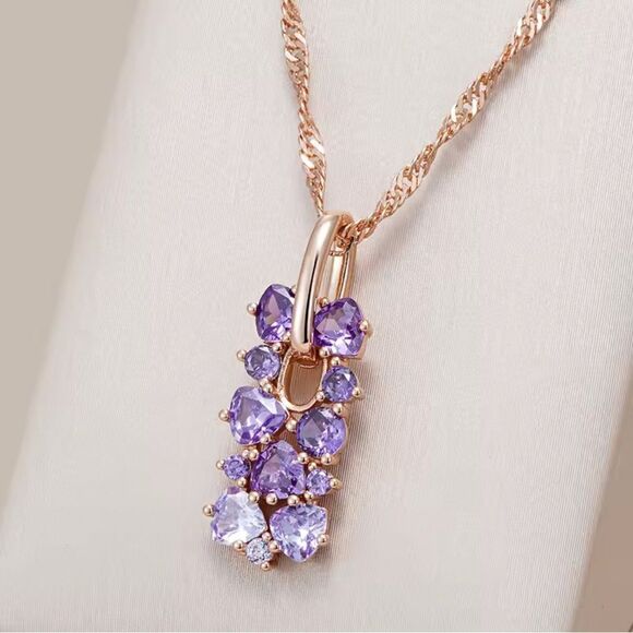 14K Rose Gold Pink Amethyst and Diamond Pendant  Amethyst Gemstone Rose Gold Necklace